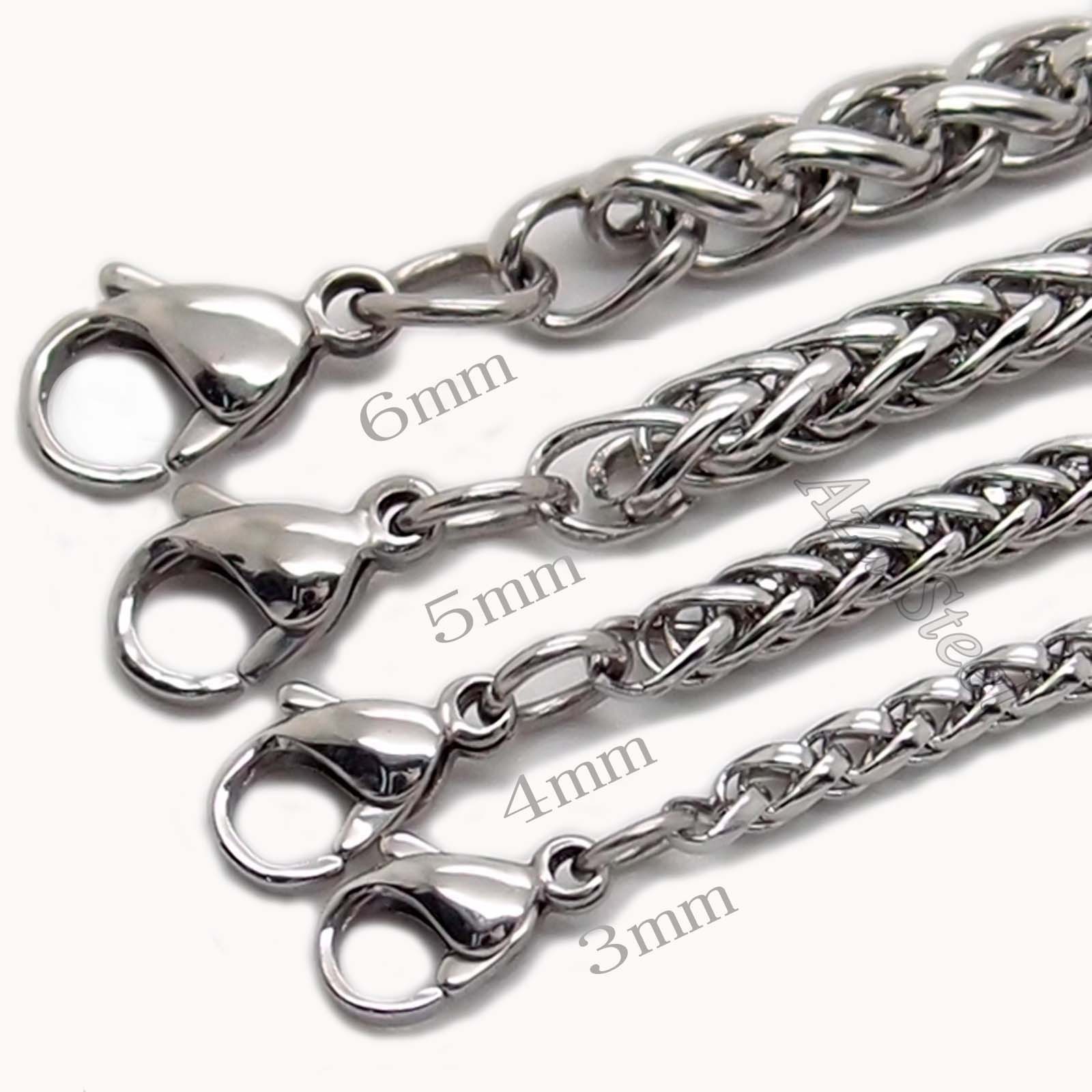 3/4/5MM 18-24″ MENS Silver Stainless Steel Wheat Braided Chain Necklace