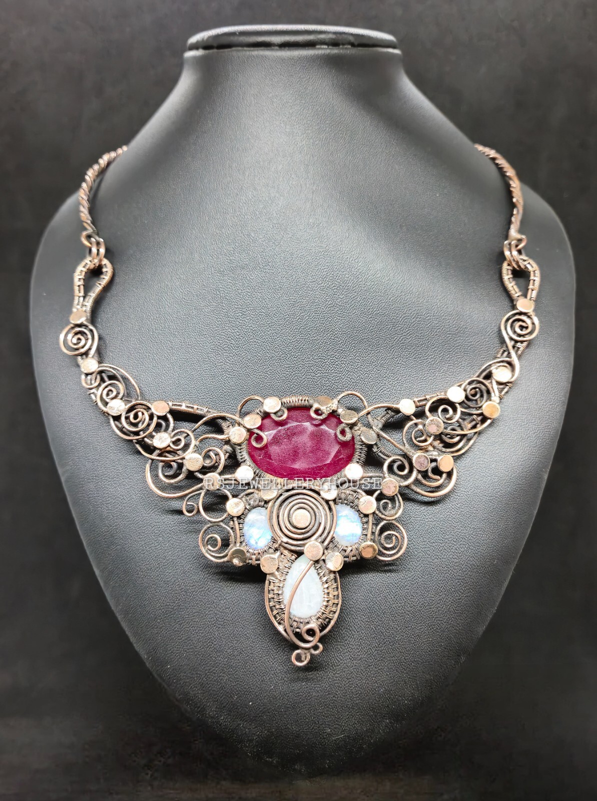Faceted Kashmir Ruby Necklace Wire Wrapped Necklace Unique Style Wire Jewelry