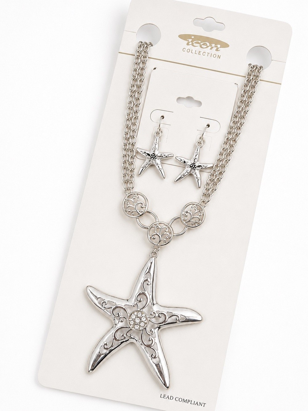 Coastal Nautical Starfish Jewelry Set Silver Rhinestone Beachcore NWT