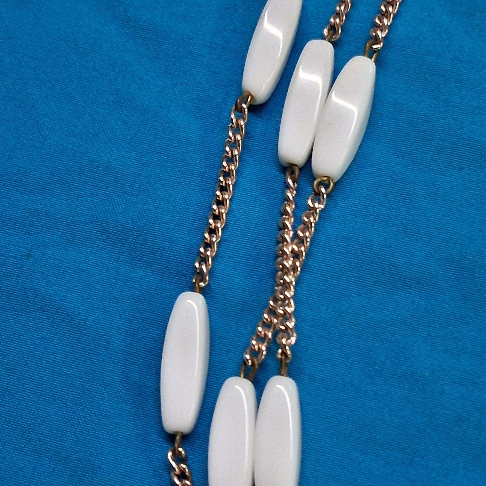 Vintage West Germany Marked White Polished Stone 3-Tier Gold Tone Necklace