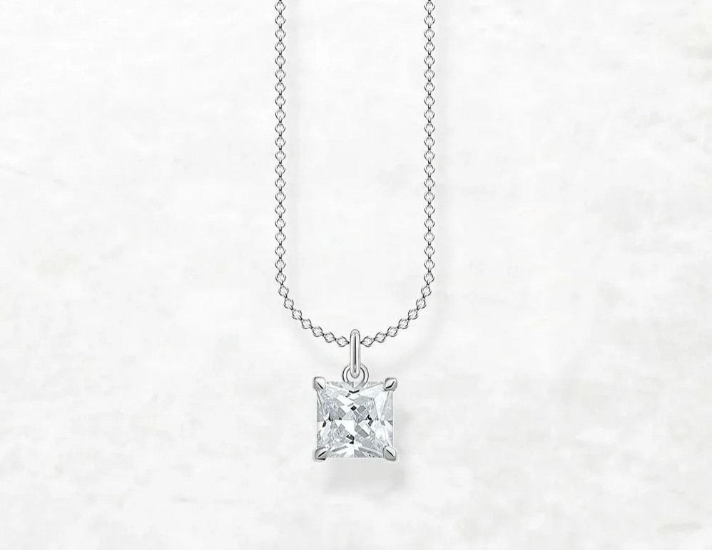 Princess Cut White CZ Emerald Pendant Necklace 925 Sterling Silver