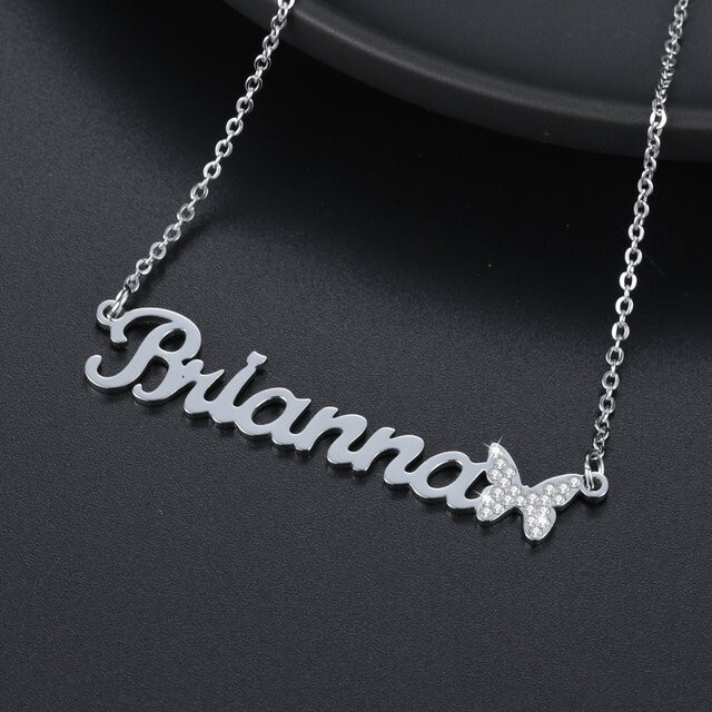 Custom Name Butterfly Zirconia Necklace Jewelry Women Anniversary Gold Silver