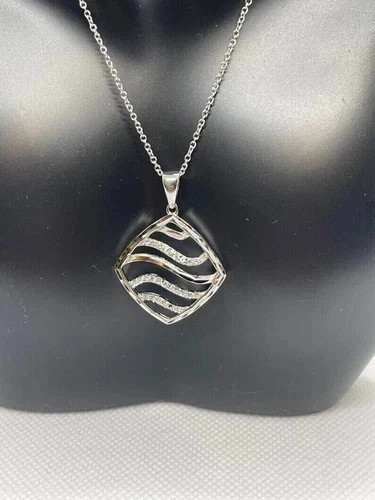 Elegant Bar Pendant Necklace–Round Cut Simulated Diamond 14K White Gold Plated