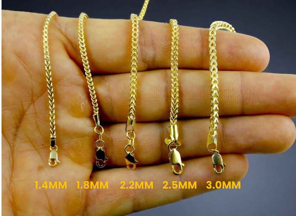 14K Yellow Gold Square Franco Box Necklace Bracelet Chain Real 1mm-8.5mm 7″-30″