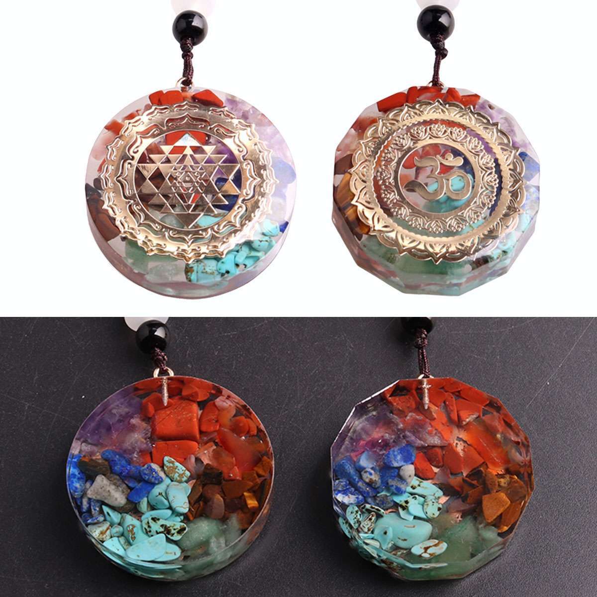 Natural Crystal Orgonite Pendant 7 Chakra Healing Talisman Women Men Necklace