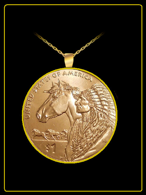 GeetarGizmos INDIAN CHIEF Coin Necklace – authentic 2012 Sacagawea Dollar