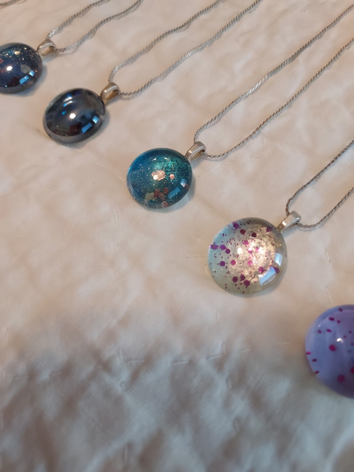 Lot Of 7 Handmade Glass Bead Necklaces Reseller Sparkle Marble w/ Chain NWOT