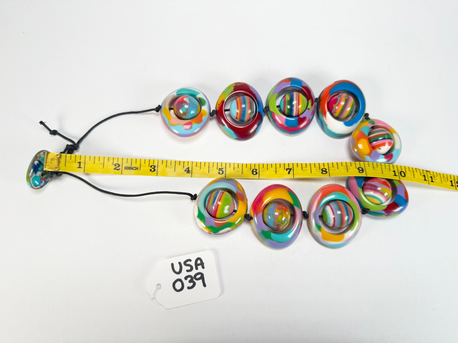 Jackie Brazil “Saturn” Kandinsky Disc & Ball On String Short 50cm Necklace