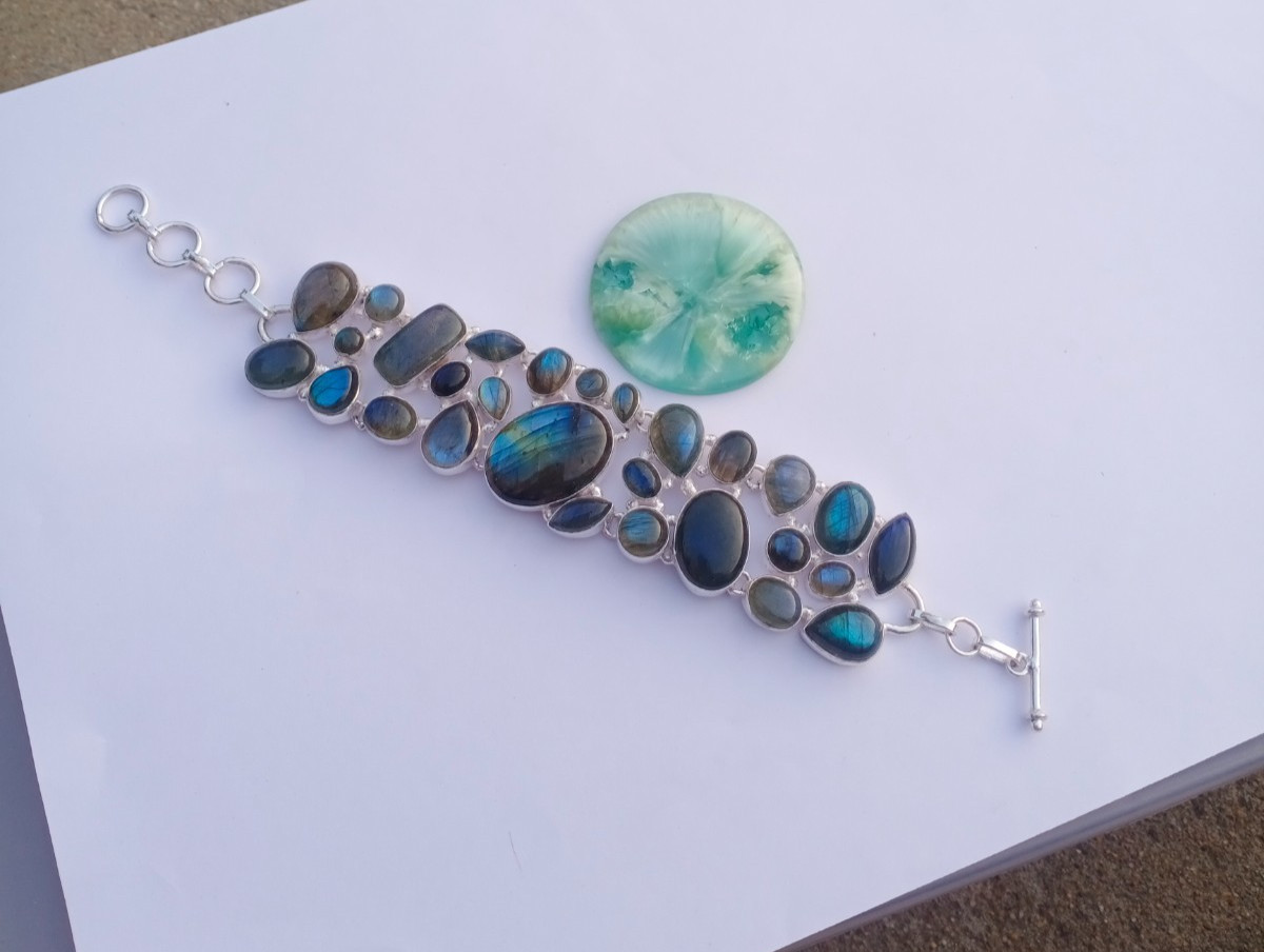 Natural Labradorite Gemstone 925 Sterling silver Handmade Bracelet Jewelry