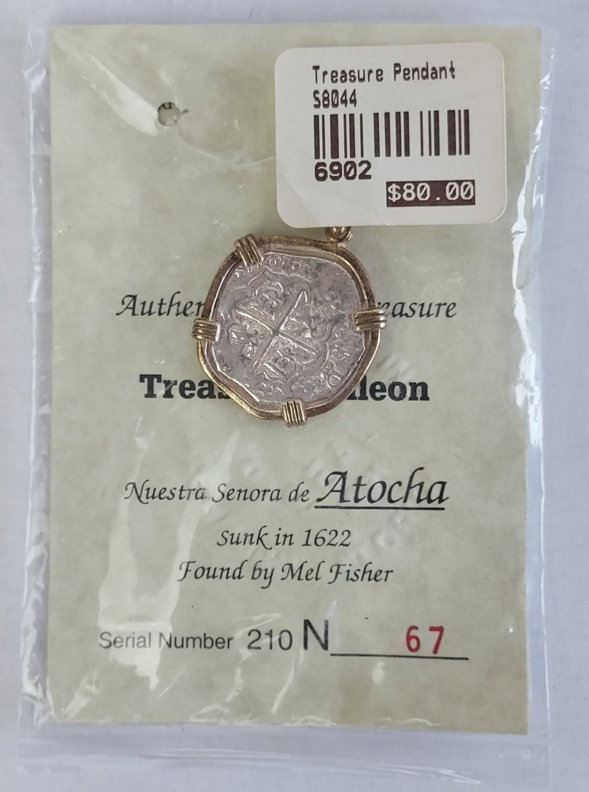 Atocha Sunken Jewelry MED Pieces of 8 Silver Coin Pendant ~ 14K Gold