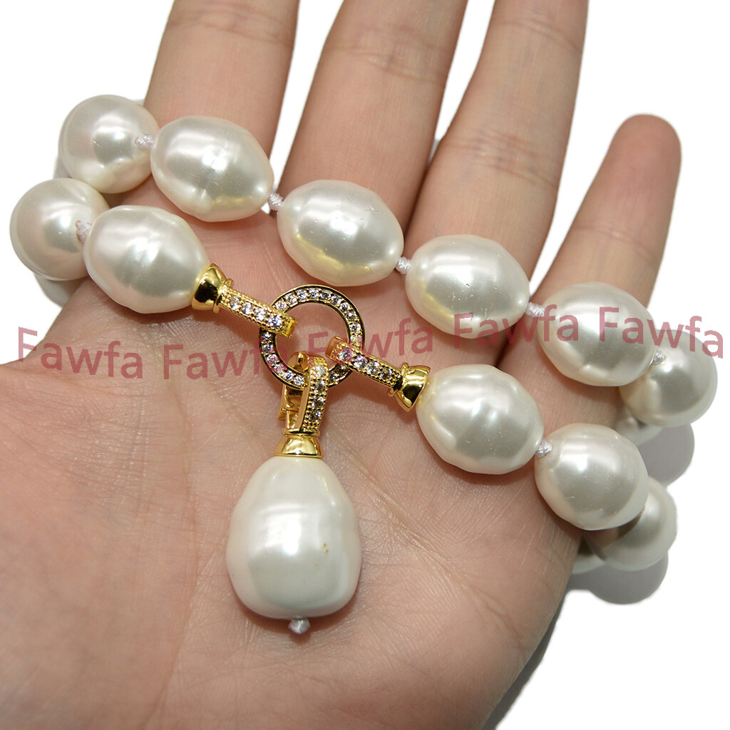 Fine 13x16mm South Sea White Baroque Shell Pearl Beaded Pendant Necklaces 18-28″