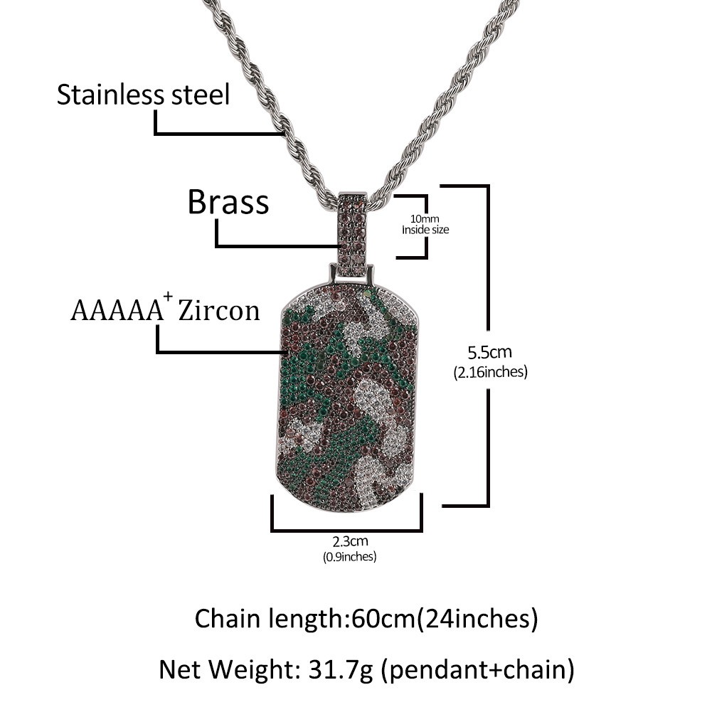 Hip Hop Jewelry Custom Camo Dog Tags Pendant 18K Gold Filled Bling Necklace Gift
