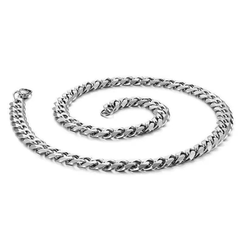 18-28 Cuban Chain Necklace Stainless Steel Silver 6.6/7/8.2/9/11 inch Mens Women