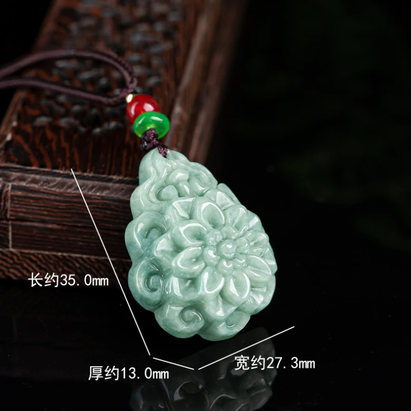 Jadeite Rose Flowers Pendant Ice Kind Handmade Carved Women’s Necklace