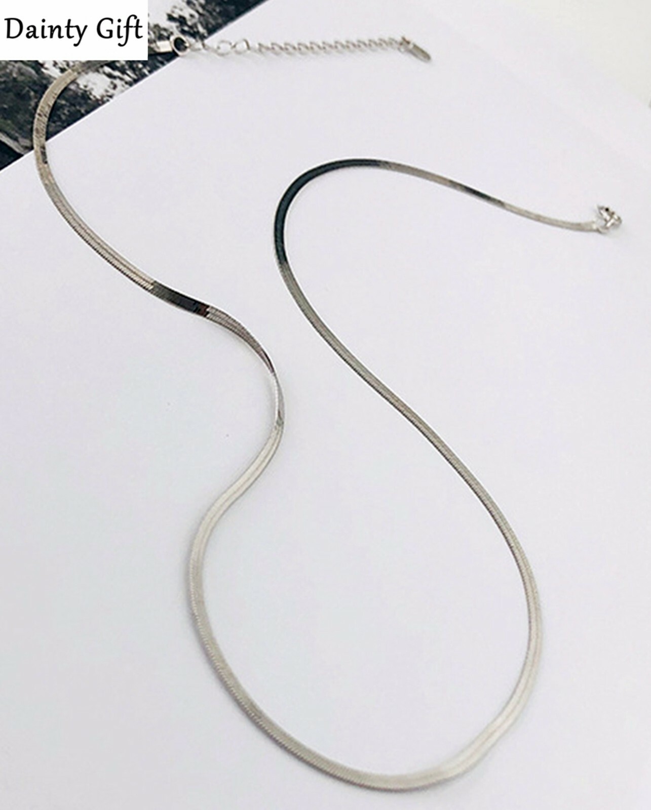 Women Girl 925 Sterling Silver Flat 3mm Herringbone Chain Choker Necklace 14-16″