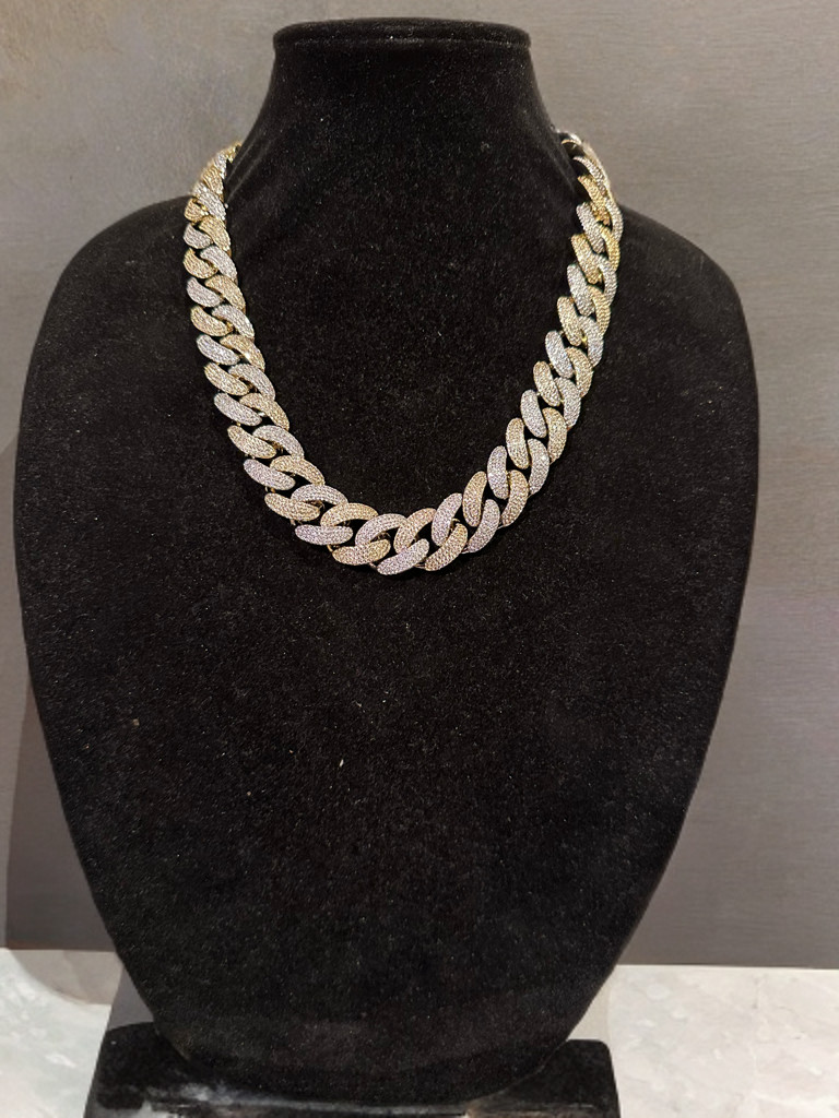 14k STAMPED 20mm Cuban Prong Chain Necklace 2-TONE 82ct VVS1 Lab Sim Diamonds