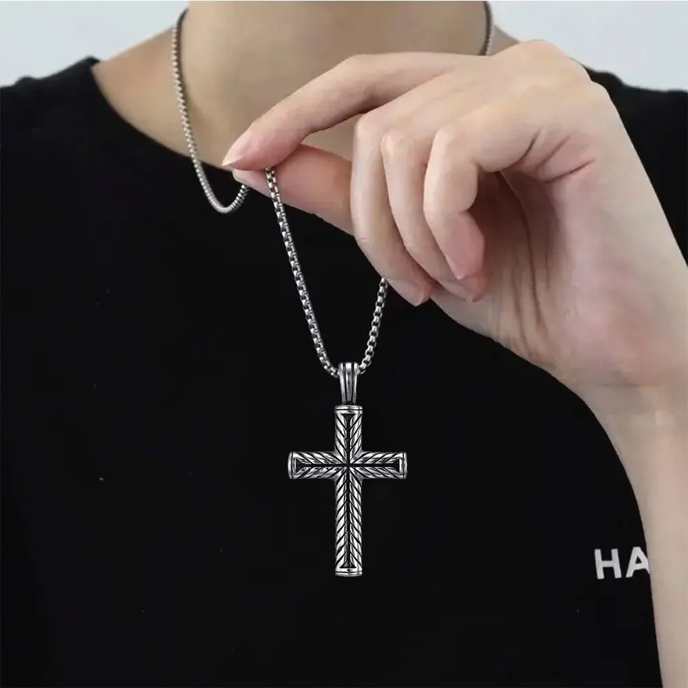 Boys Mens Stainless Steel Vintage Cross Pendant Necklace Men Women Silver