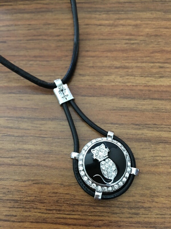 Snaps Jewelry Necklace Black Leather Halo Rhinestone Fits18-20mm Ginger Charms
