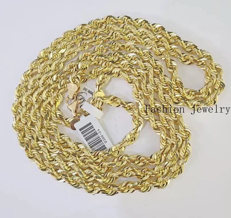 Solid 10K Yellow Gold 6mm Rope Chain Necklace 20 22 24 26 28 Inch Real Gold