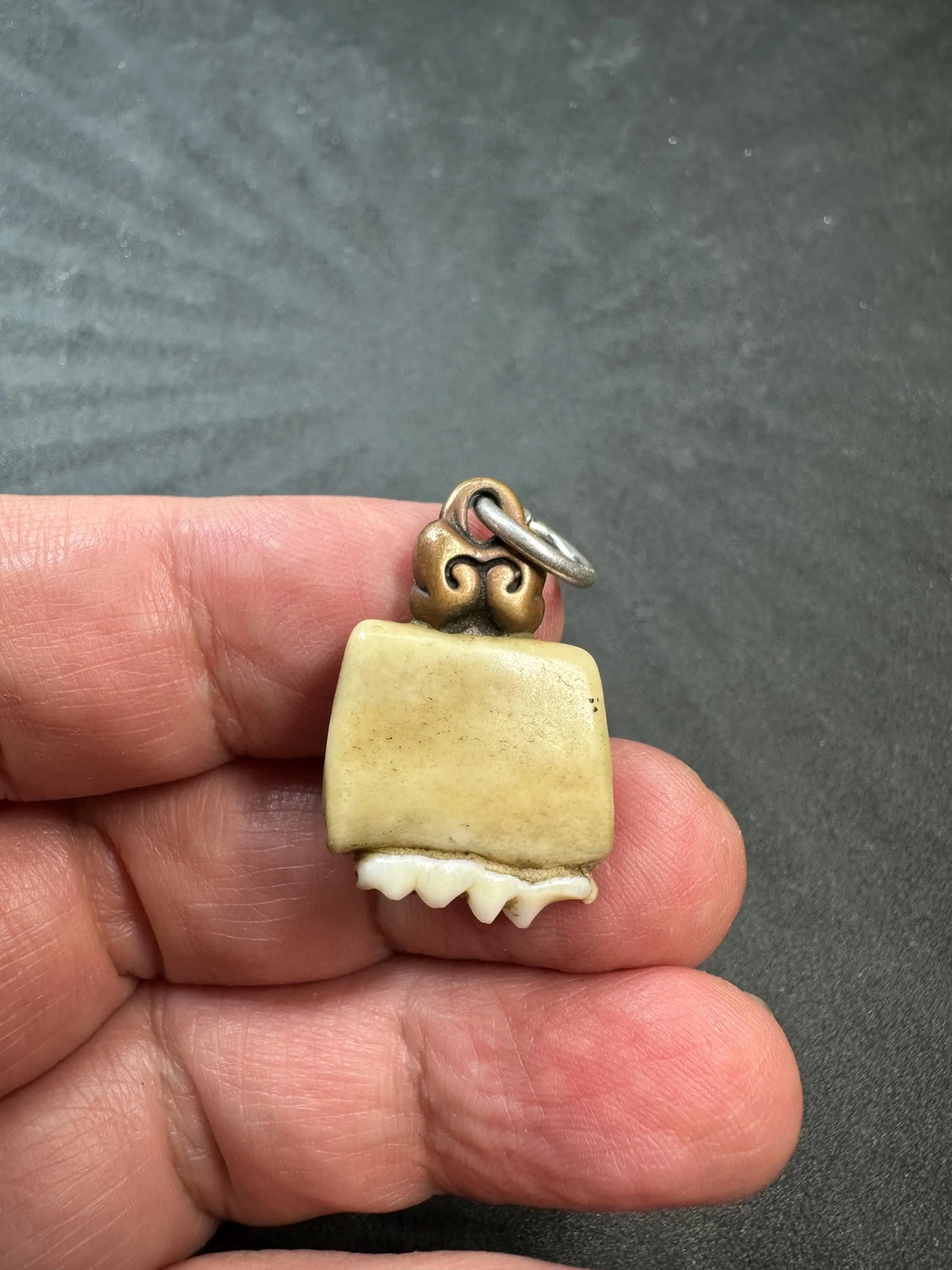Vintage Himalayan Tooth Amulet Pendant – Tribal Talisman Copper Charm
