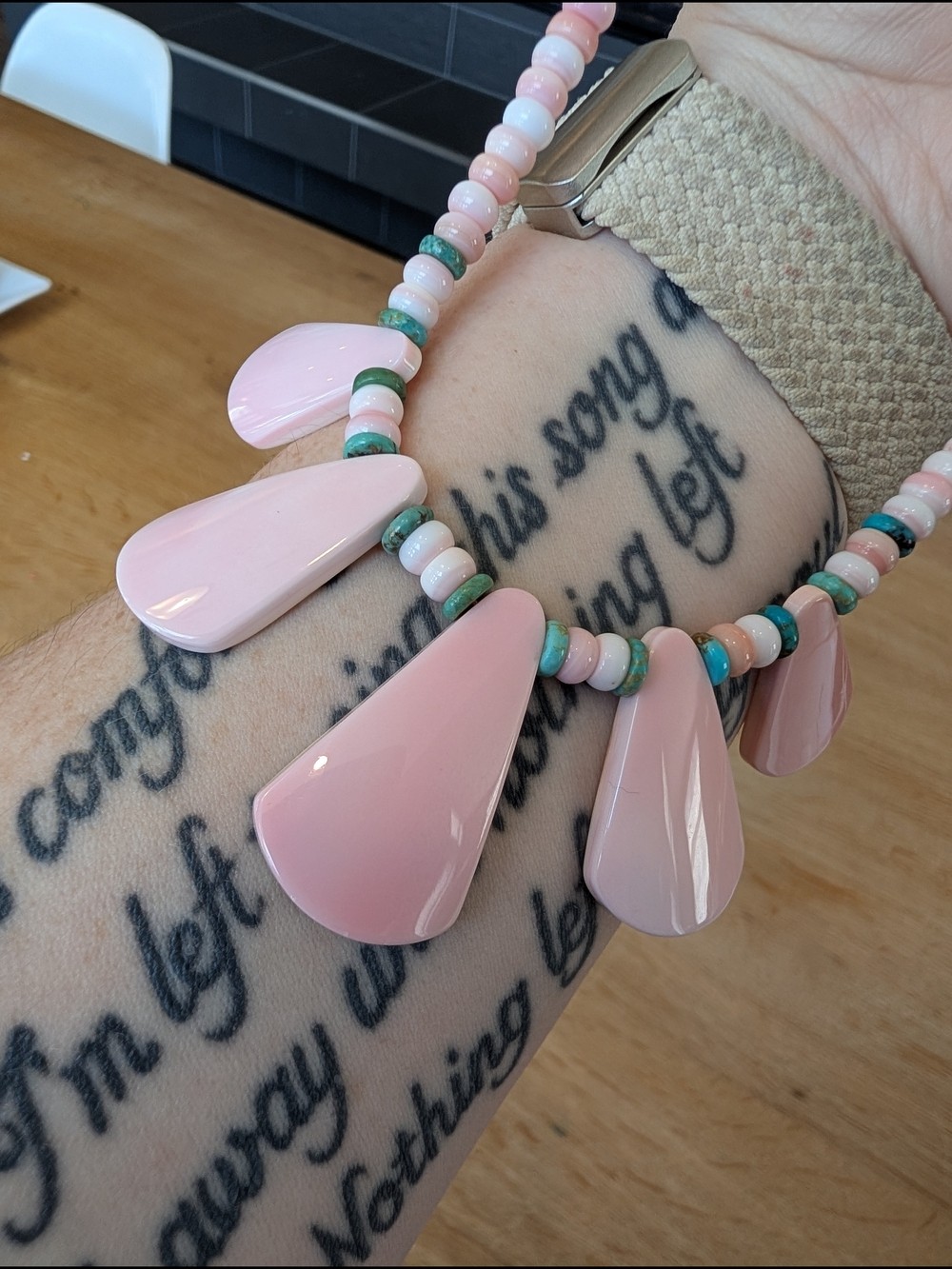 Pink Queen Conch Shell And Turquoise Beaded Teardrop Southwestern Style