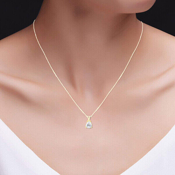 Solitaire Pendant 18″ Necklace In 14K Solid Yellow Gold Pear Cubic Zirconia