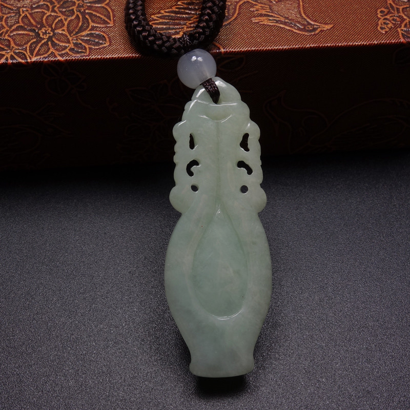 Certified Grade A 100% Natural Green Jadeite Jade Pendant Hand-carved Vase 11109