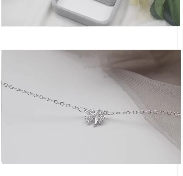 18K White Gold Plated Four Leaf Clover Necklace, Valentine’s Day Gift for Her