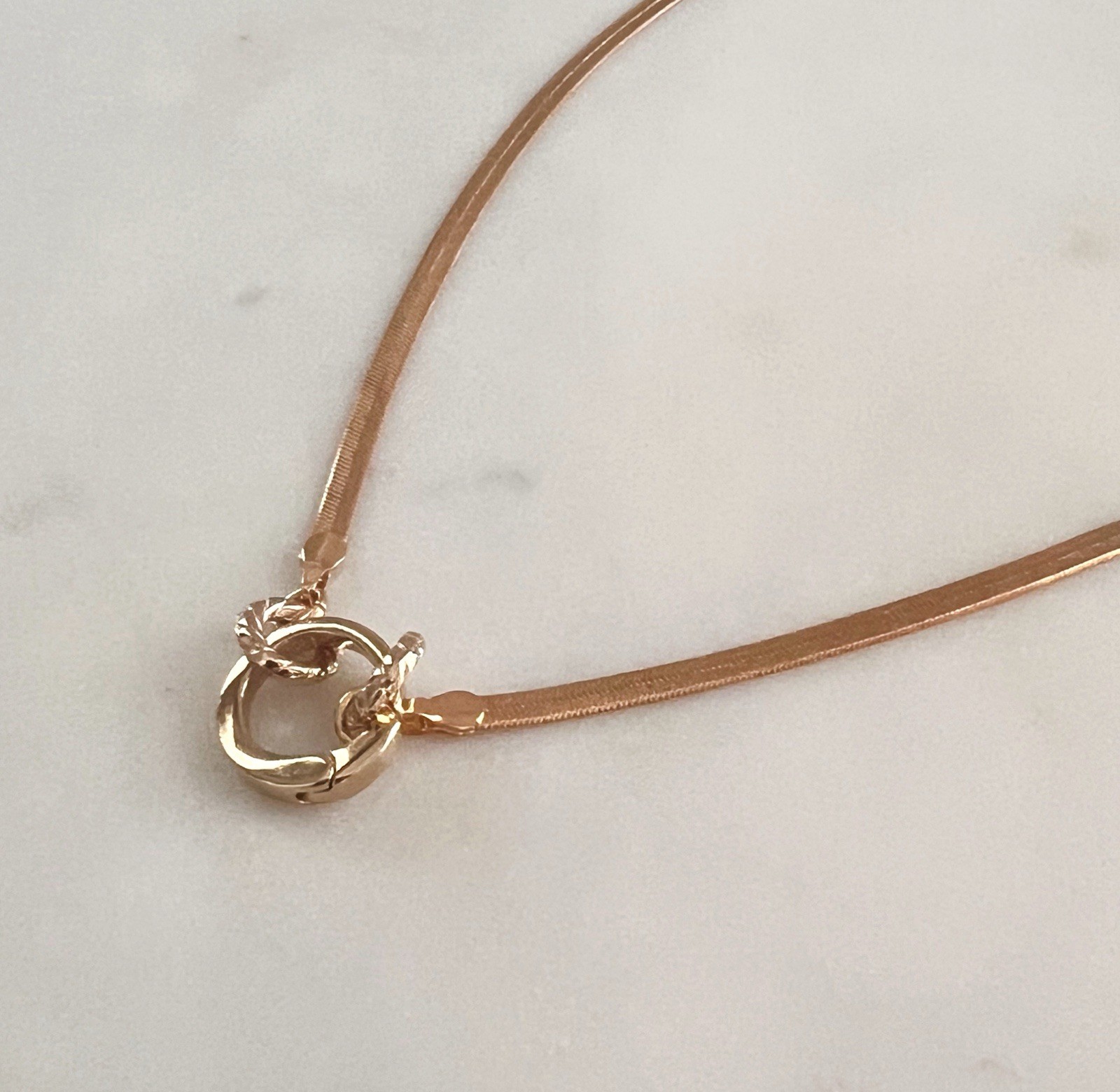 Gold Carabiner Necklace Charm Keeper Necklace Flat Herringbone Chain Necklace