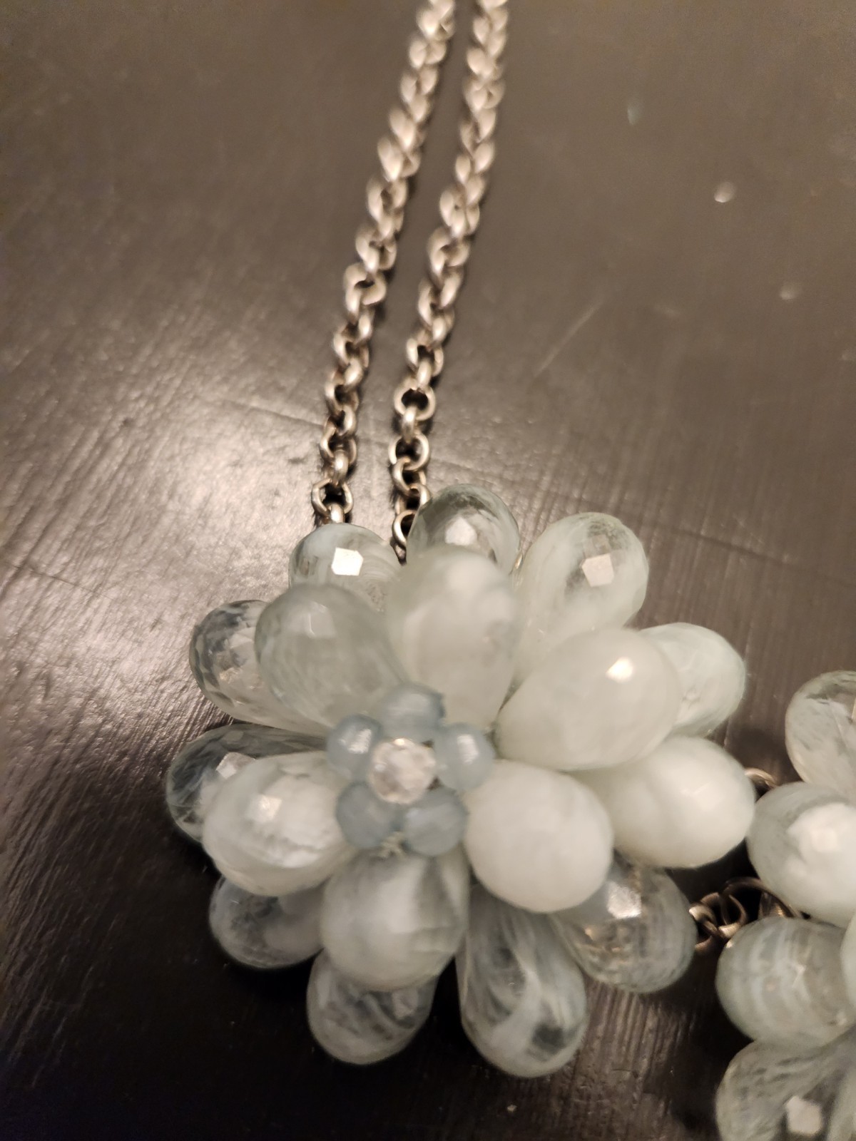 Silver-Tone White Flower Cluster Charm Necklace Chain Lobster Clasp