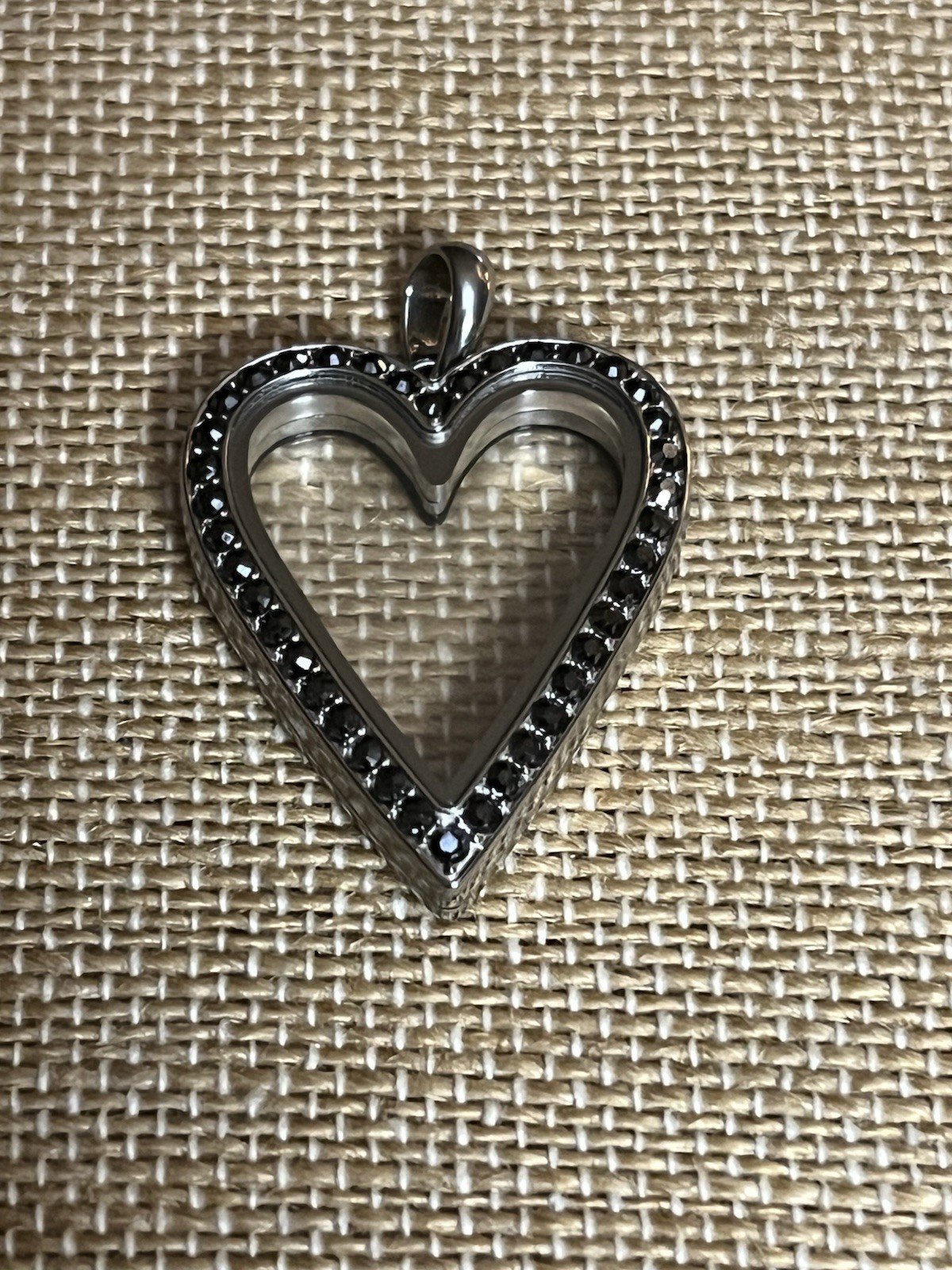 Origami Owl Modern Reversible Silver Hinged Heart Locket w/Hematite Crystals