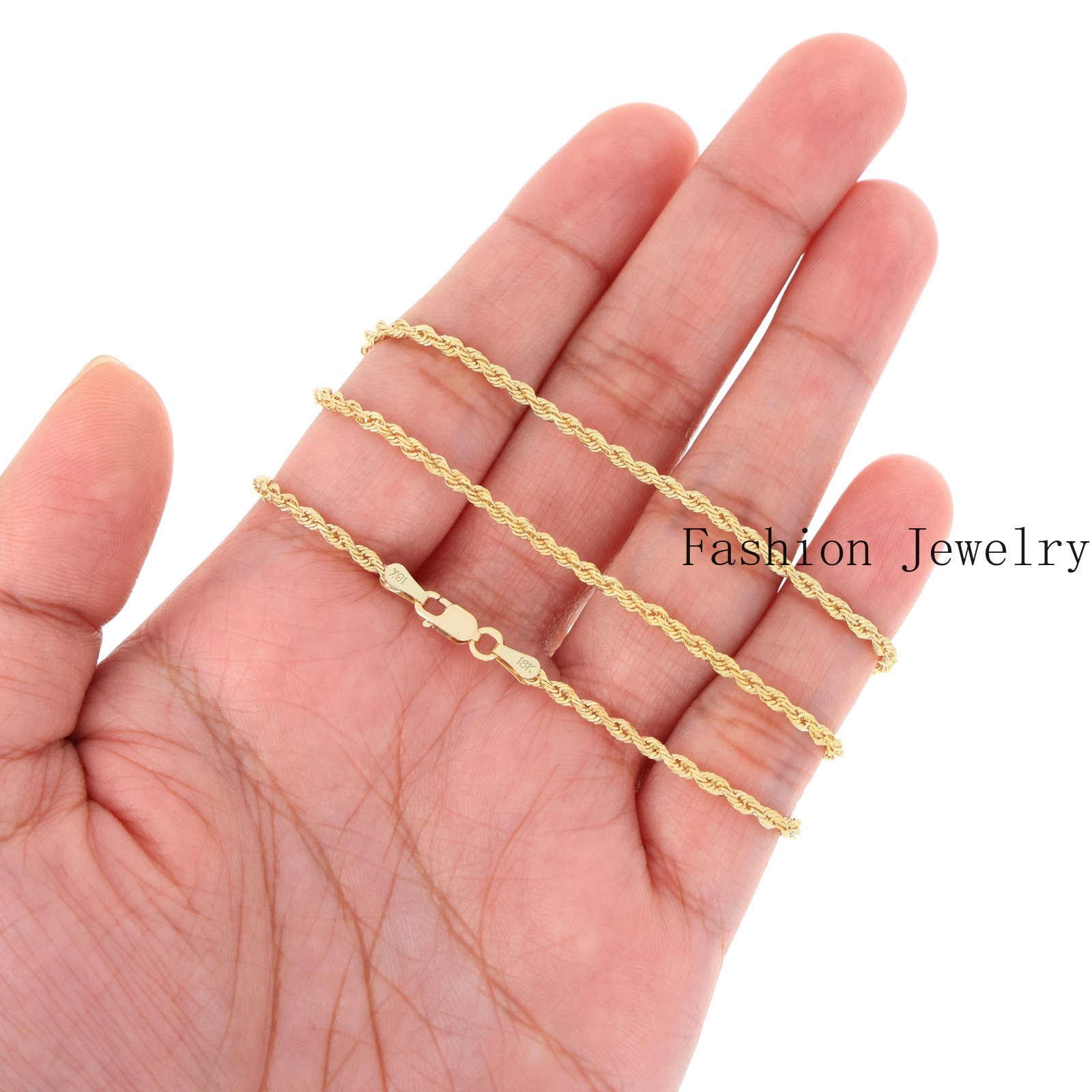 18K Yellow Gold Solid 2mm-6mm Rope Diamond Cut Chain Italian Necklace 16″- 30″