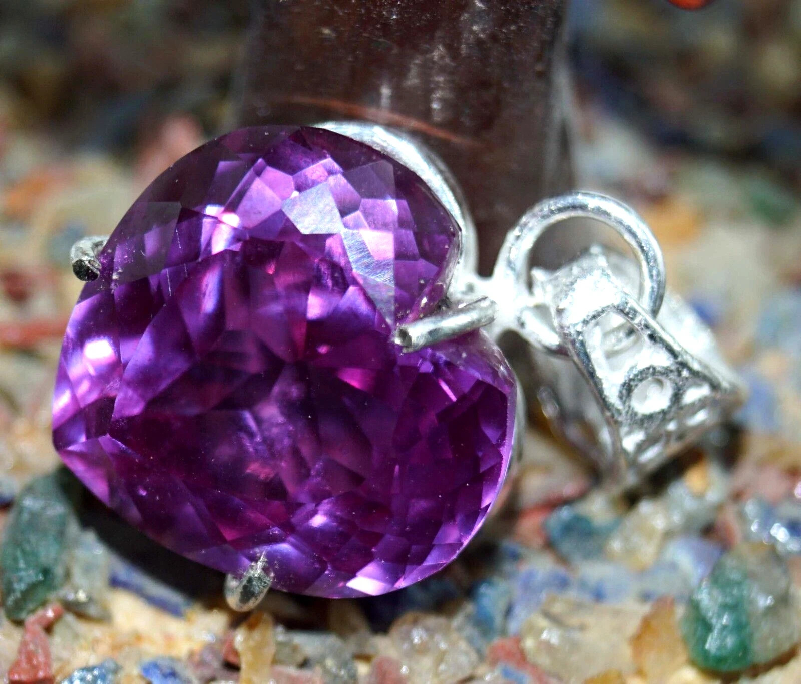 32 Ct Color Change Heart Cut Alexandrite Certified Gemstone Pendant 925 Silver