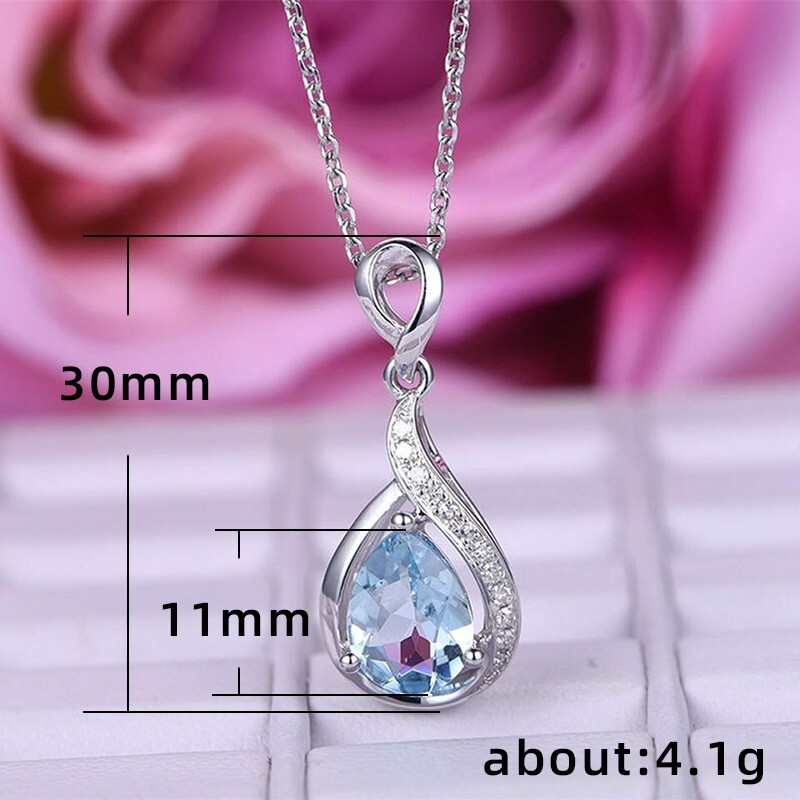 Silver Plated Teardrop Necklace 2 CT Simulated Christmas Gift Pendant for Girls