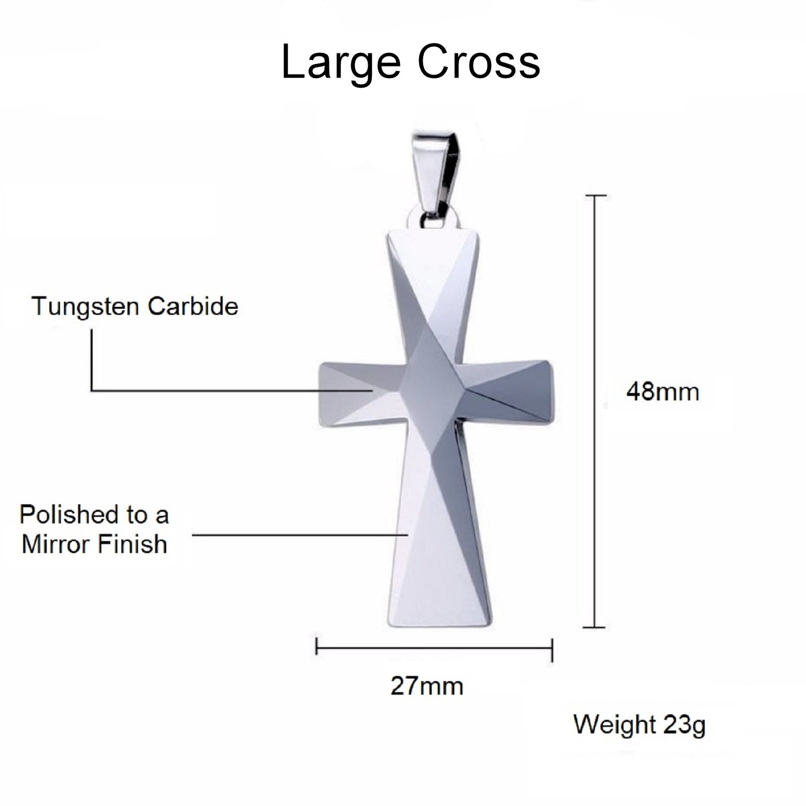 Tungsten Carbide Cross Pendants 16″-28″ Stainless Steel Cuban Chain