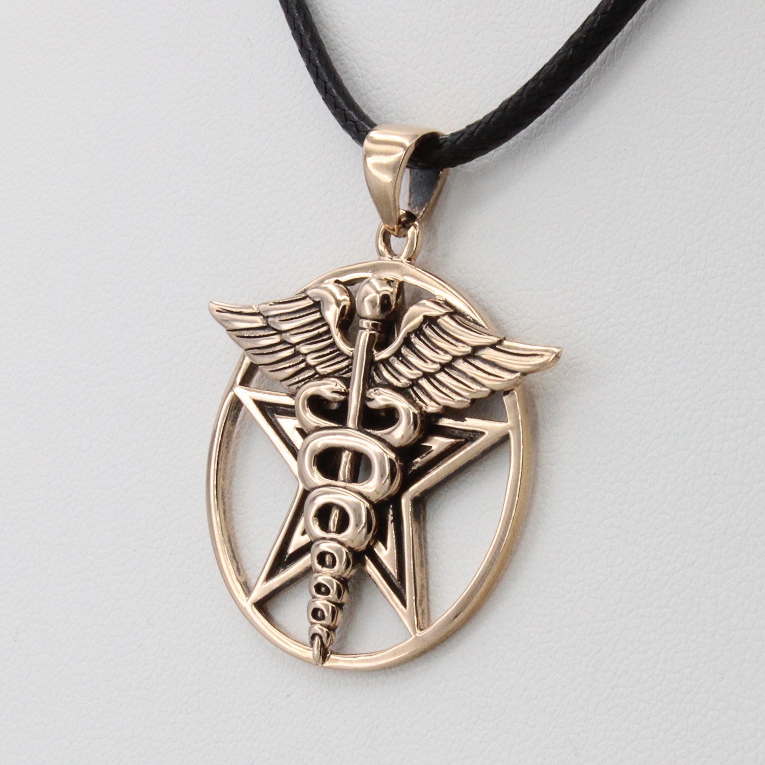 Bronze Caduceus Pentacle Pendant Necklace Jewelry Medical Pentagram