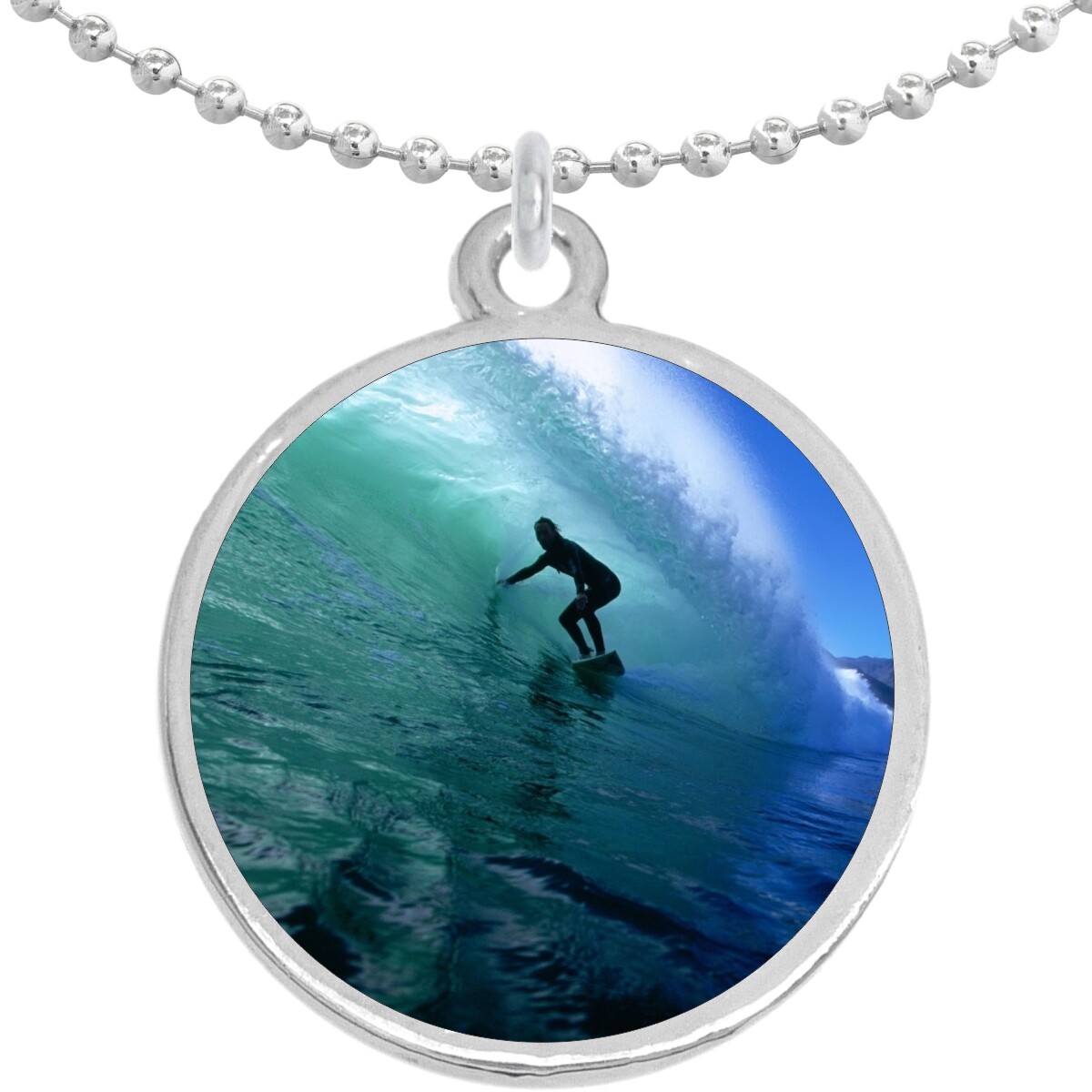 Surfer Wave Ocean Round Pendant Necklace Beautiful Fashion Jewelry