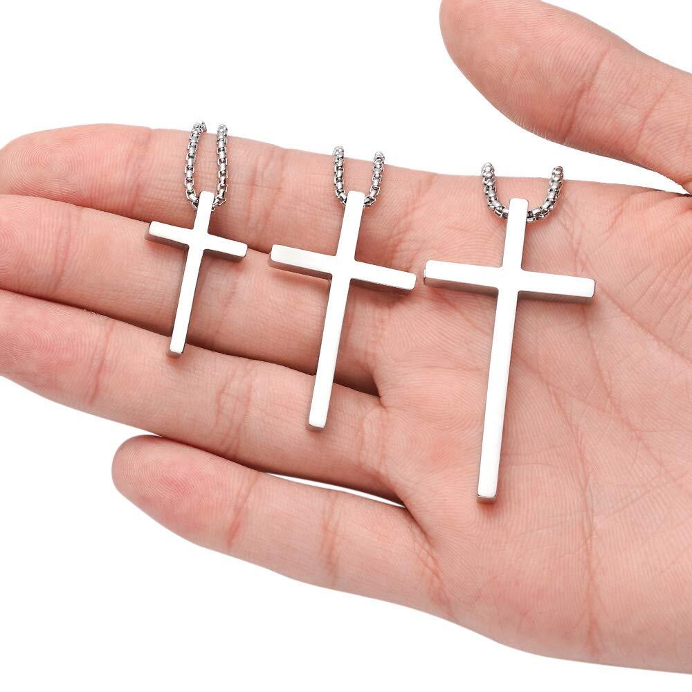 Men Women Cross Necklace Stainless Steel Silver Pendant Chain Father’s Day Gift