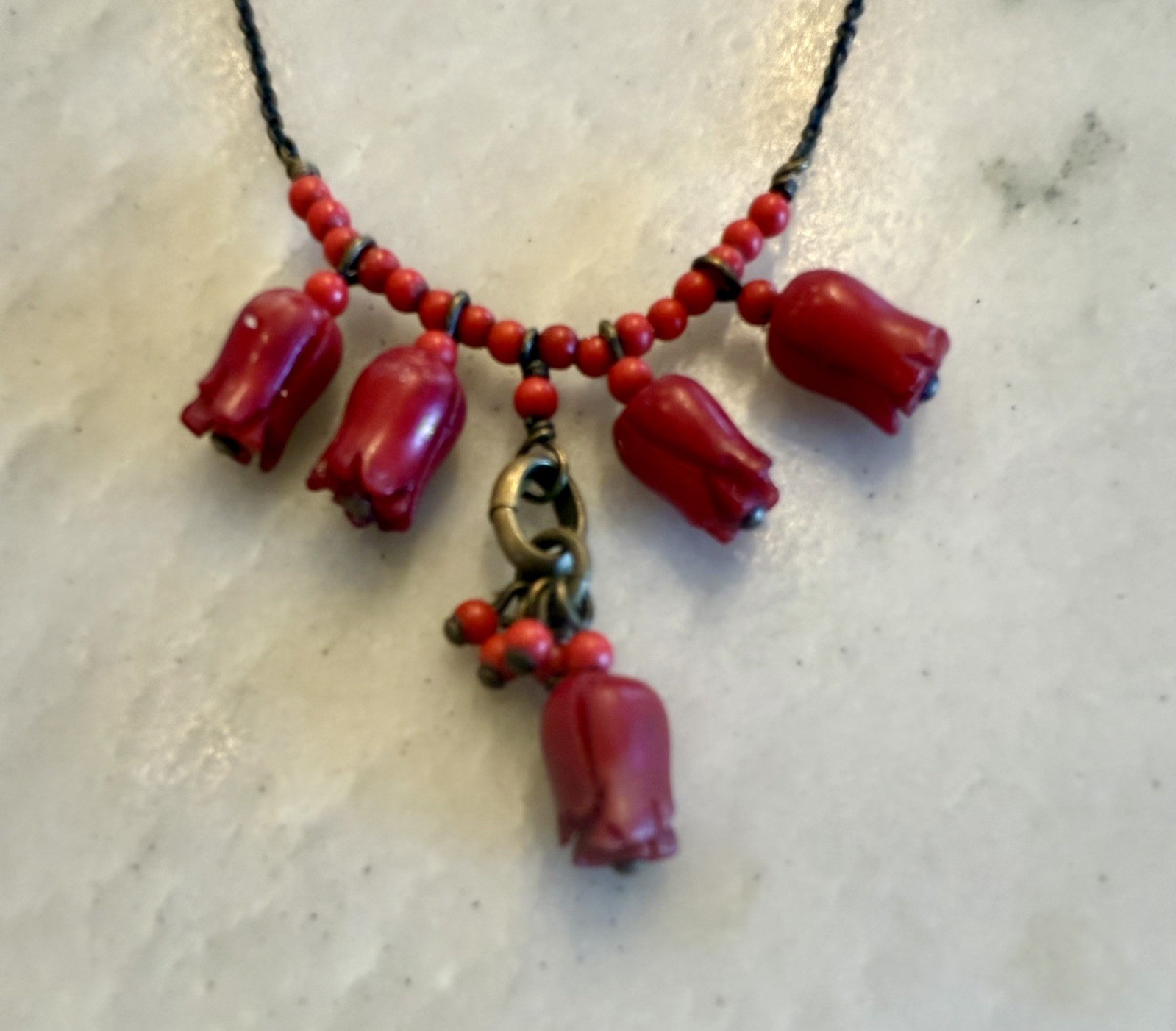Designer Signed Isabel Marant Coral Color tulip Beaded Necklace sample/prototype