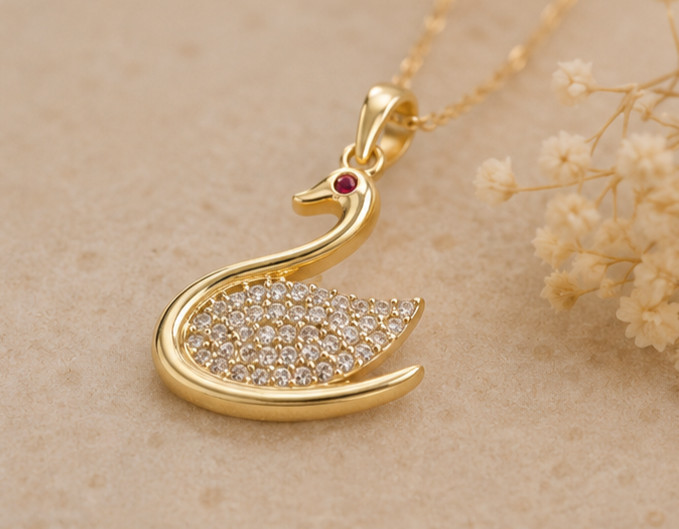 1ct Round Cut Simulated Diamond Stunning Swan Pendant 14k Yellow Gold Plated