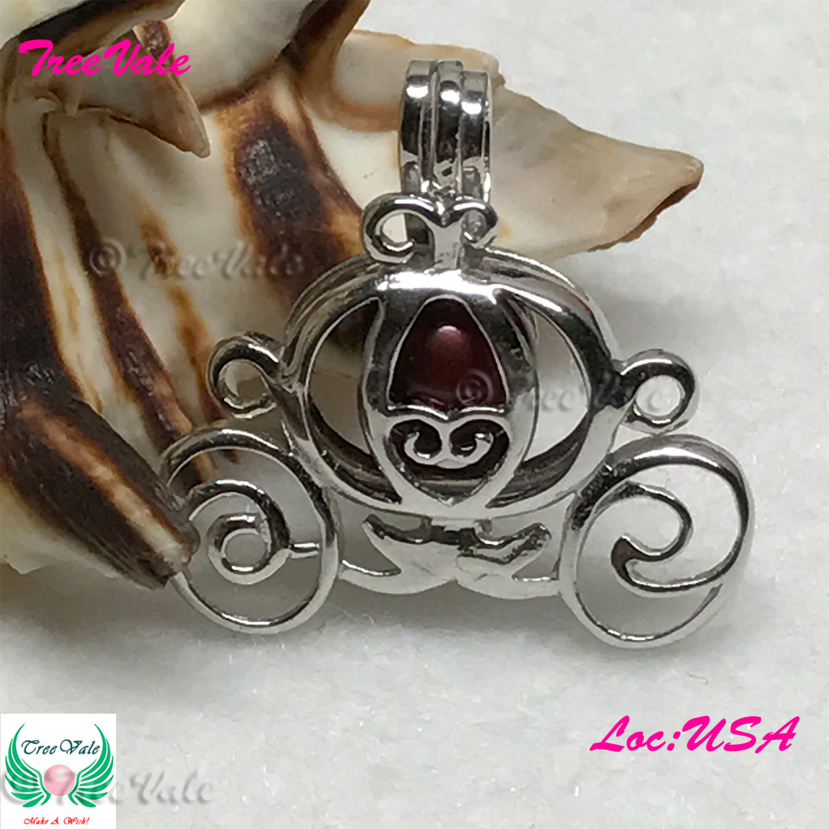 Princess Carriage – 925 Sterling Silver – Locket Pearl Cage Pendant – Hold 6-7mm