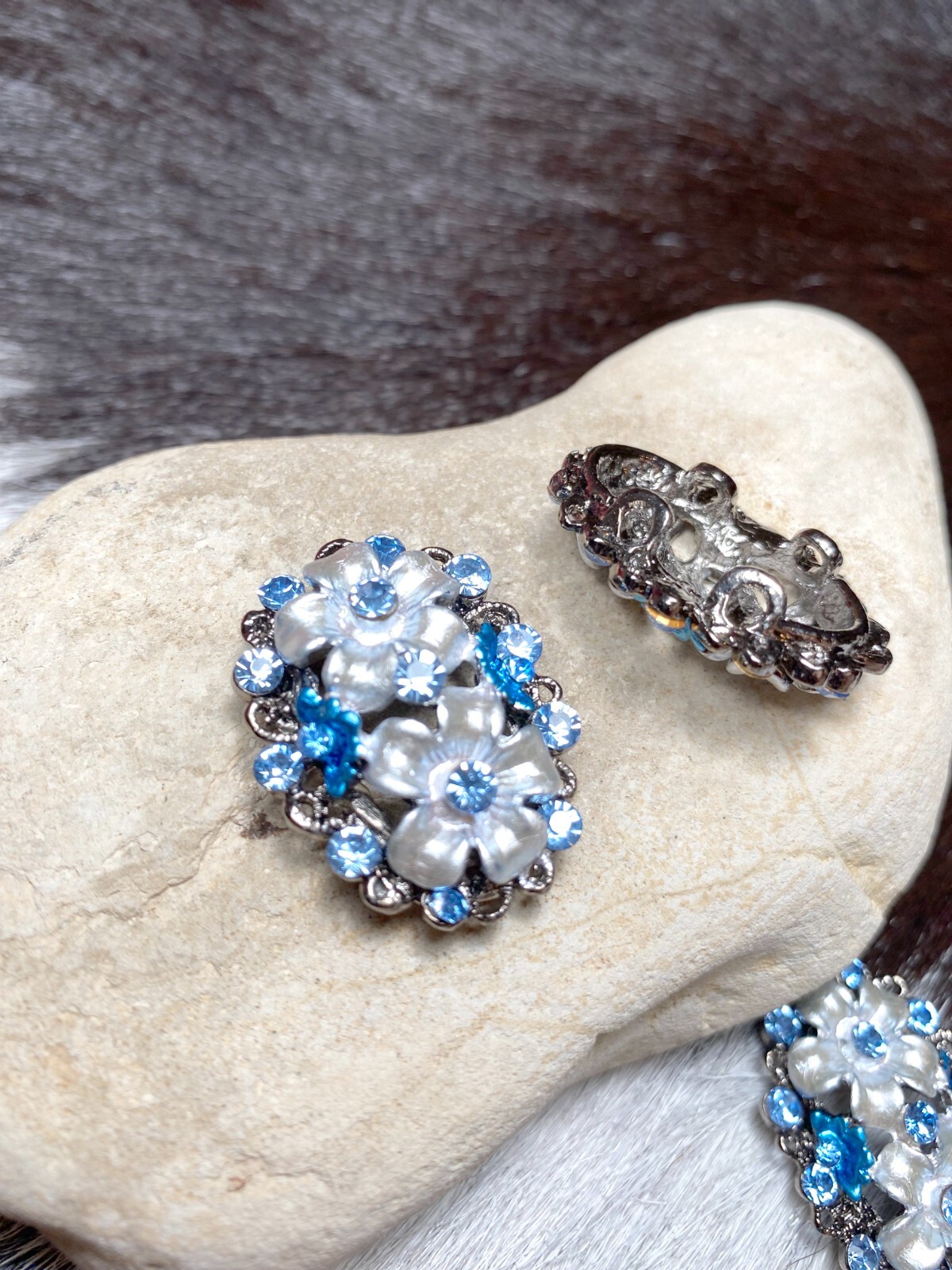 2 hole slider beads for Jewelry Making Blue Flowers set 6 1.25″
