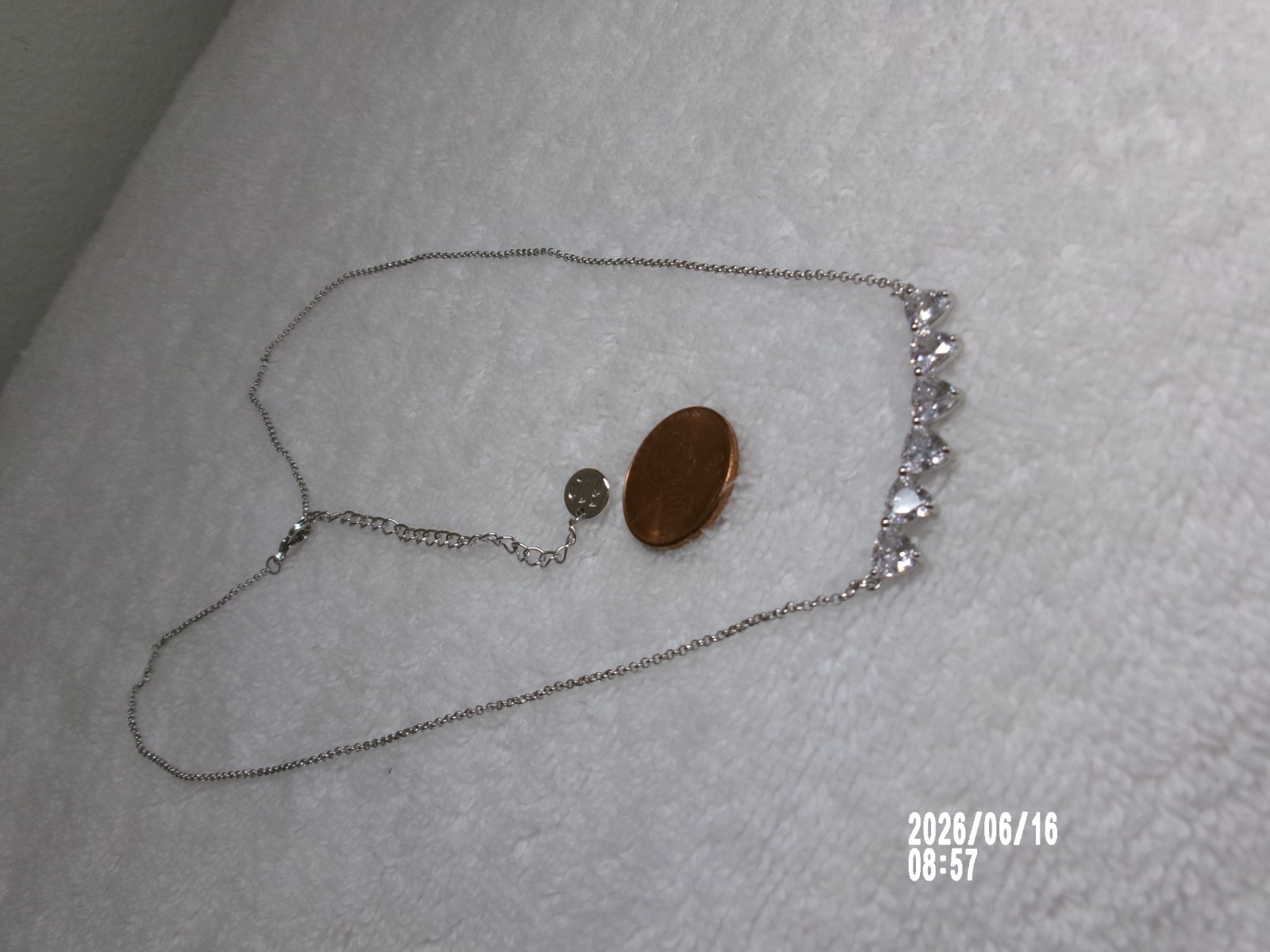 BOMB PARTY SILVERTONE RHODIUM PLATED TRILLION 6 STONE BAR STATIONARY PENDANT 18″