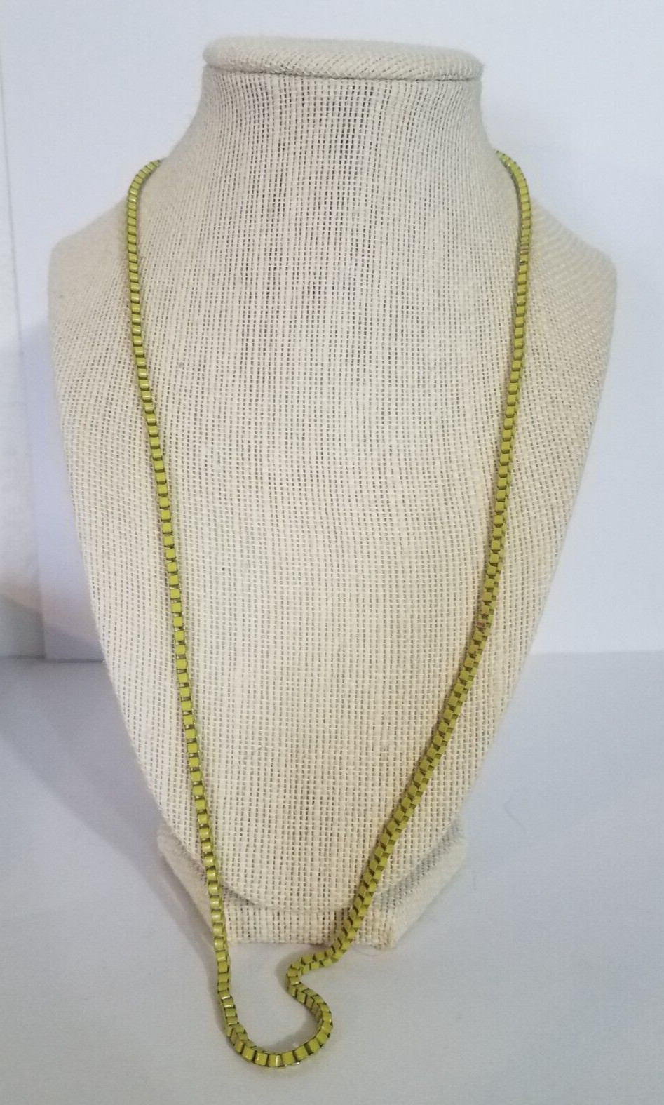 Vintage Venetian Yellow Stainless Steel Box Chain Necklace Costume Fashion