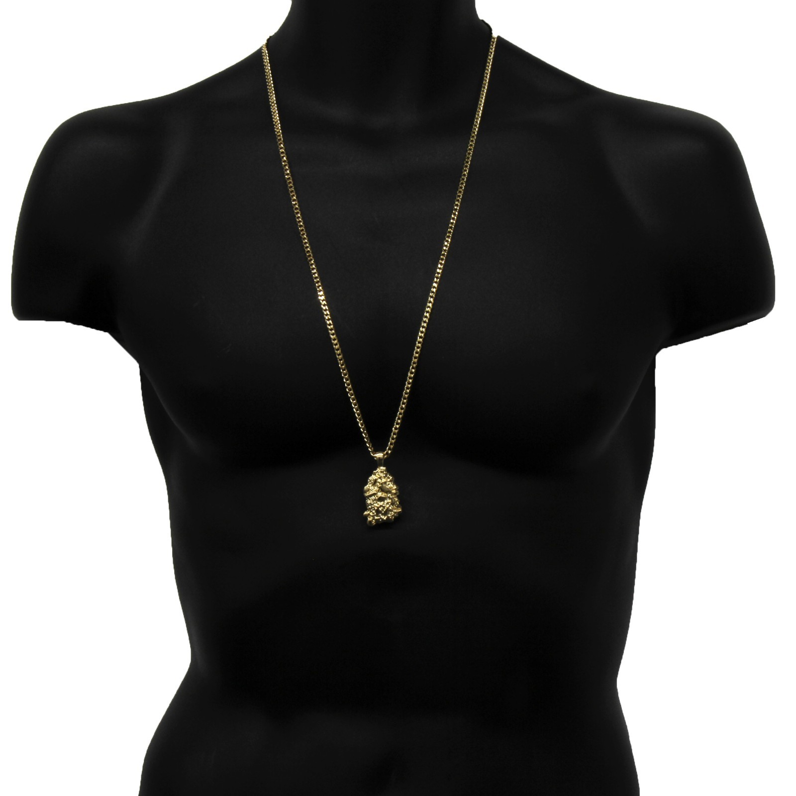 Mens 14K Gold Plated Nugget Pendant Hip-Hop 3mm/30″ Cuban Chain