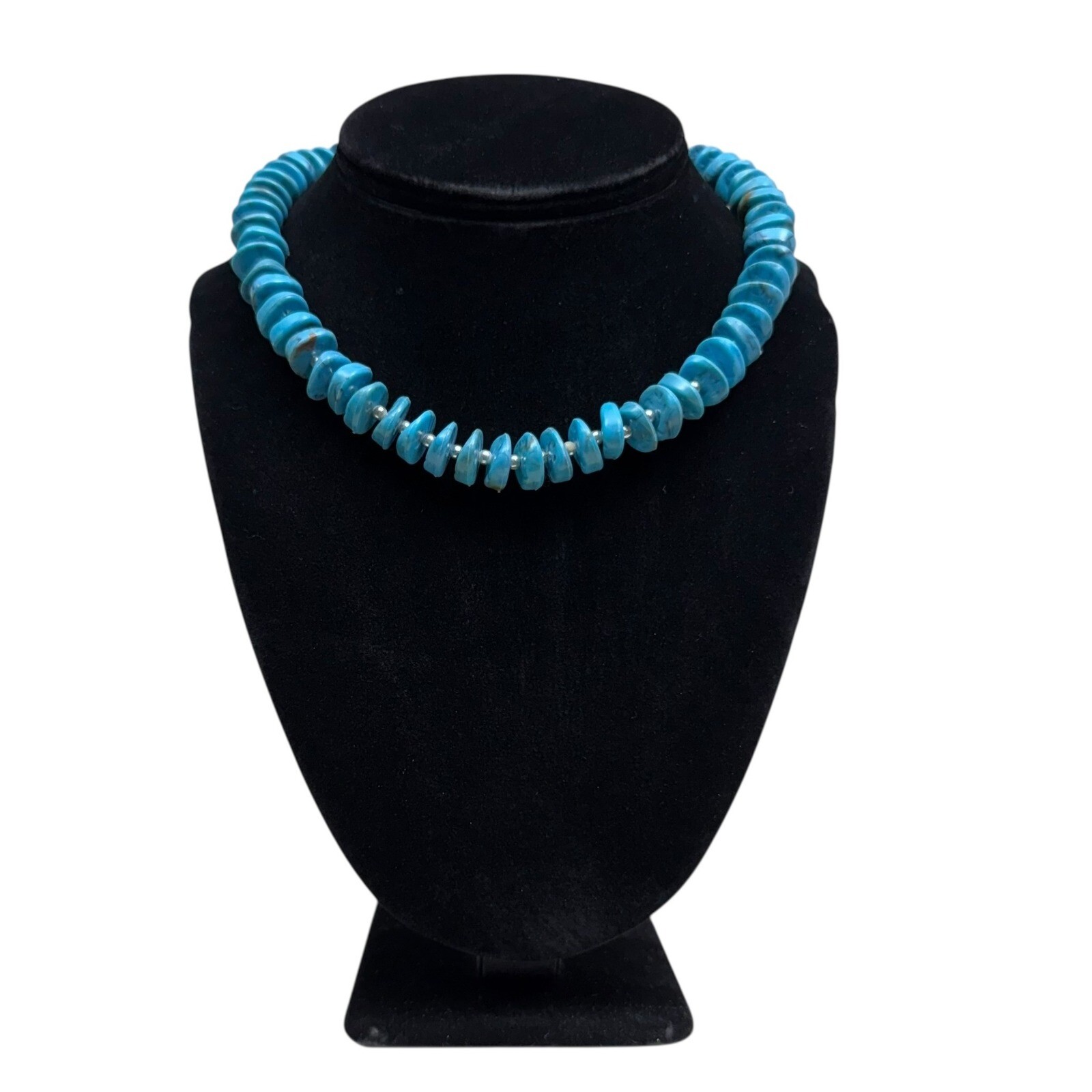 Turquoise Silver Acrylic Beaded Choker Necklace Southwest Boho Jewelry 7.5 in L