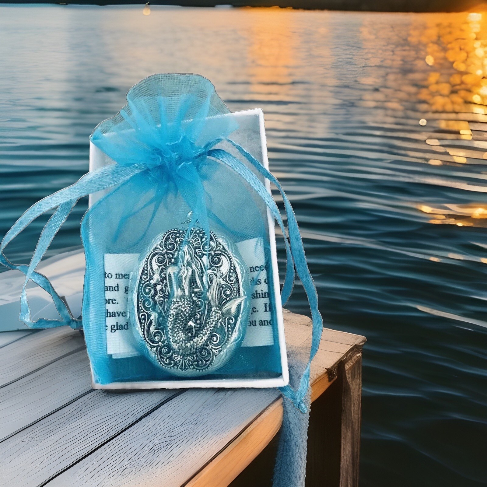 Mermaid Locket Necklace, Nautical Pirate Jewelry Silver Photo Pill Stash Box