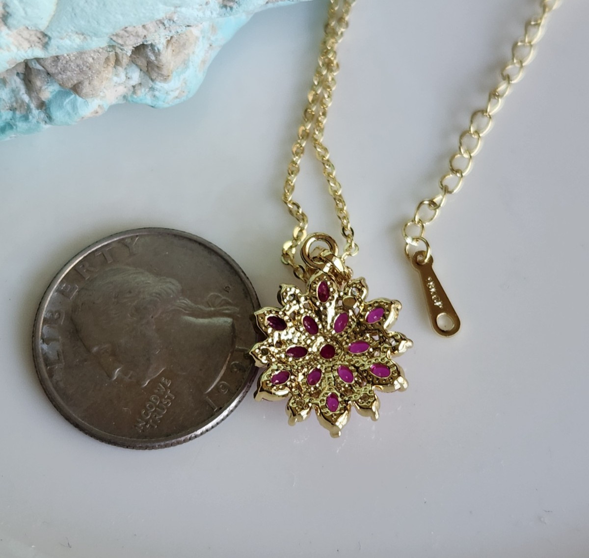 925 Sterling Sliver Natural 3x4mm Ruby Floral 17x26mm Pendant Free Chain