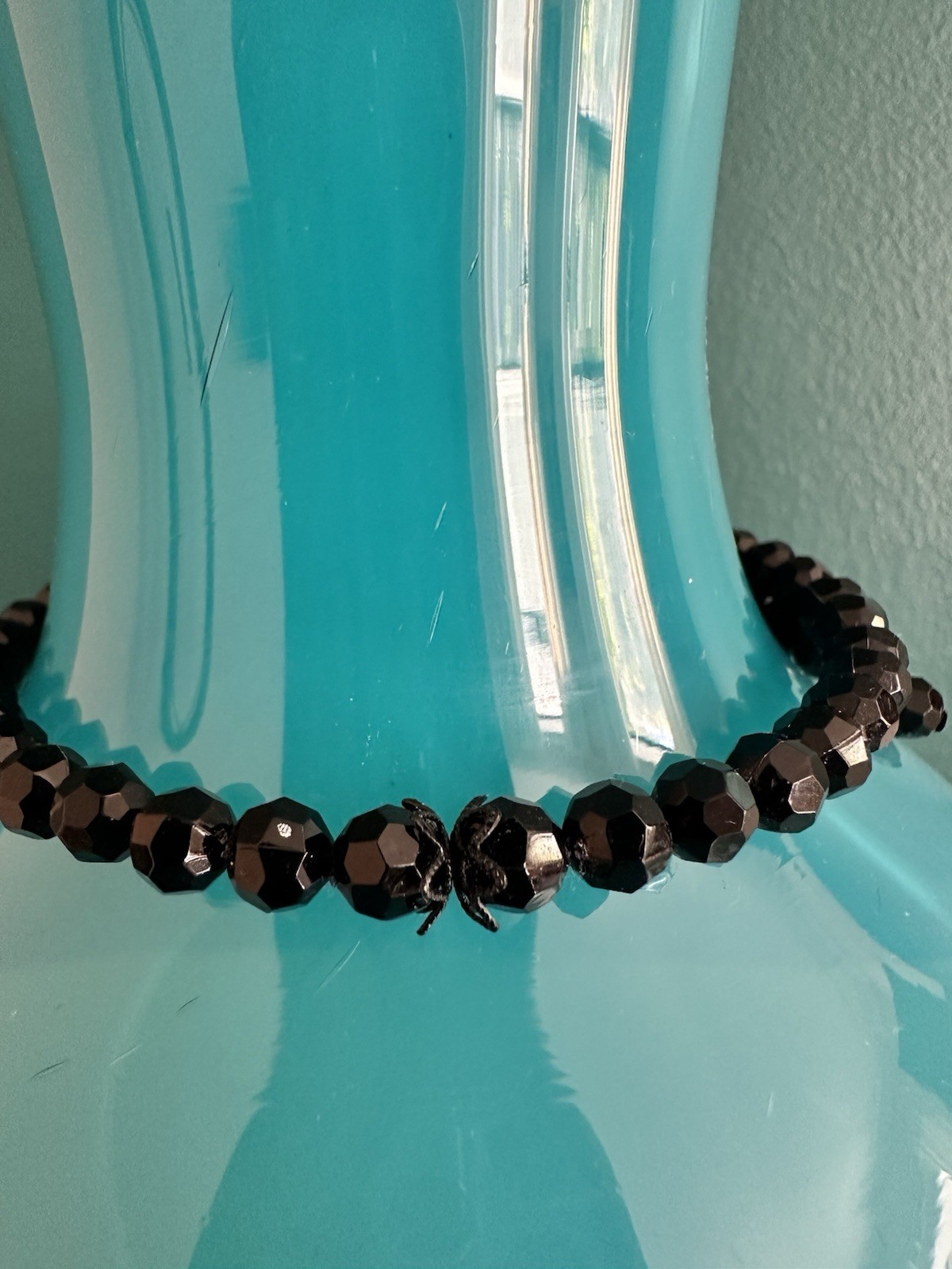 Black Jet-look Bead Deco Choker Necklace One Size
