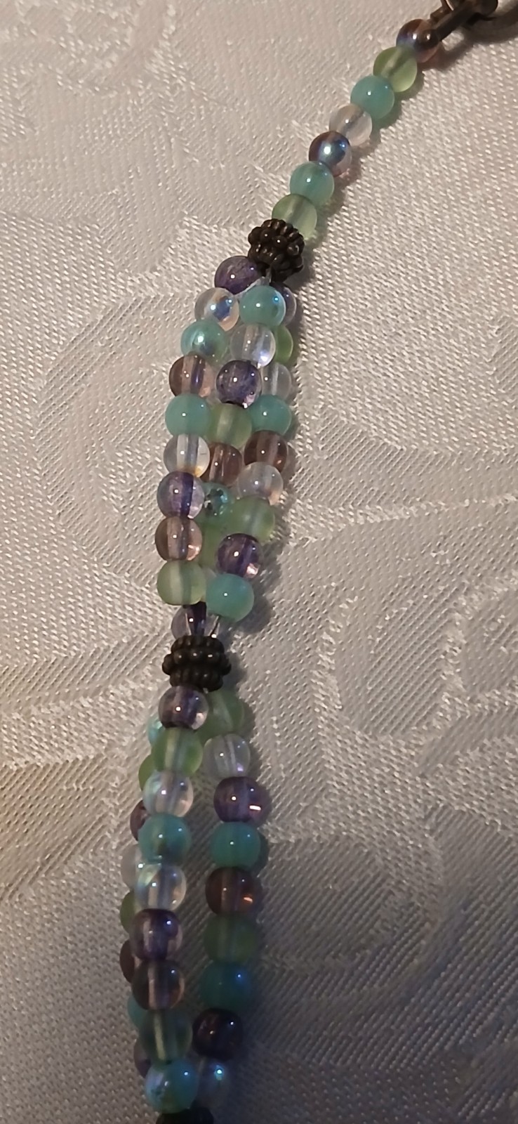 Triple Strand Choker, Amethyst, Blue, Clear, Glass, Toggle Clasp, 15″, Handmade